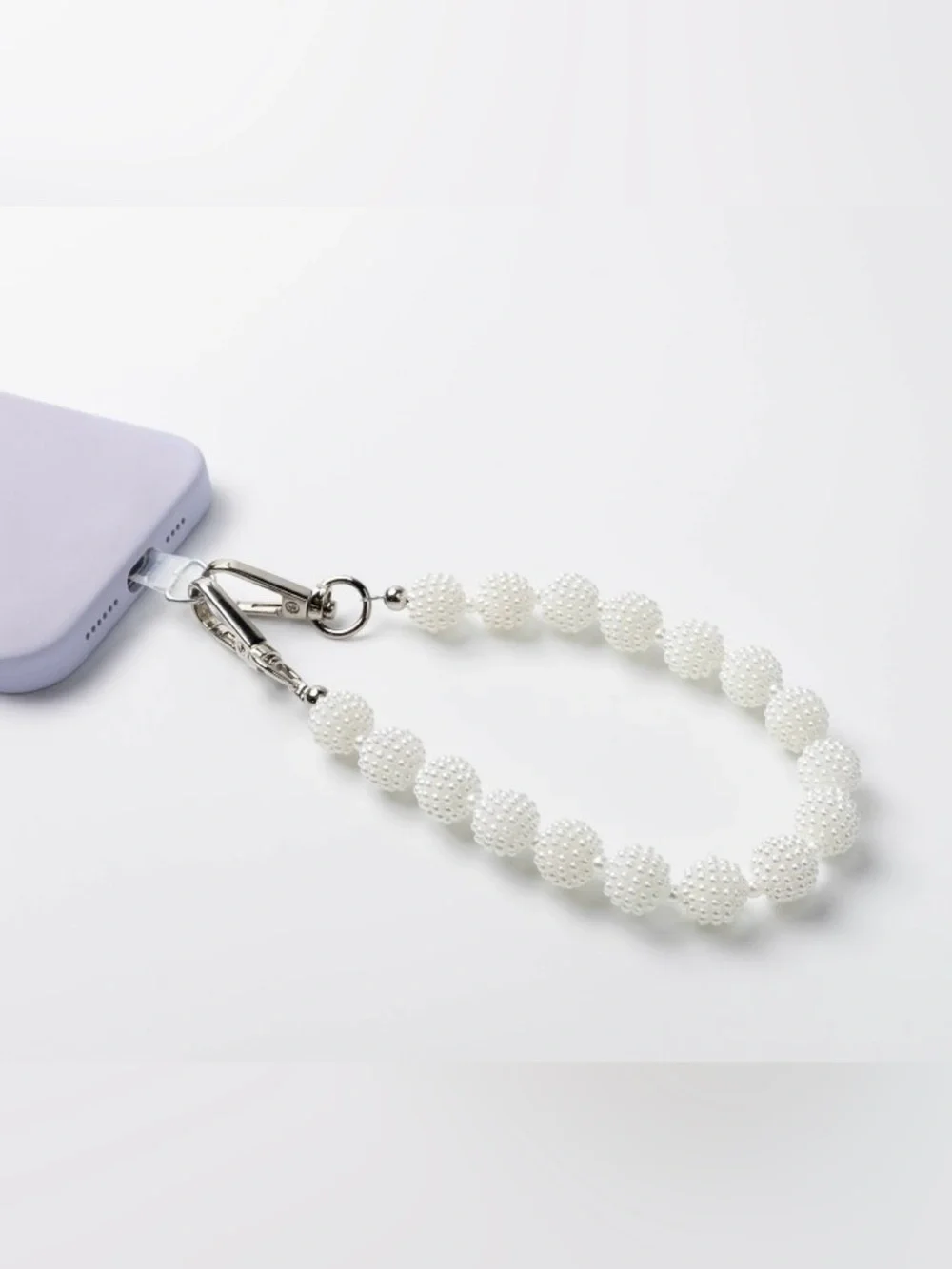 NIB White Beaded Phone Wrist Strap with Silver Clasp